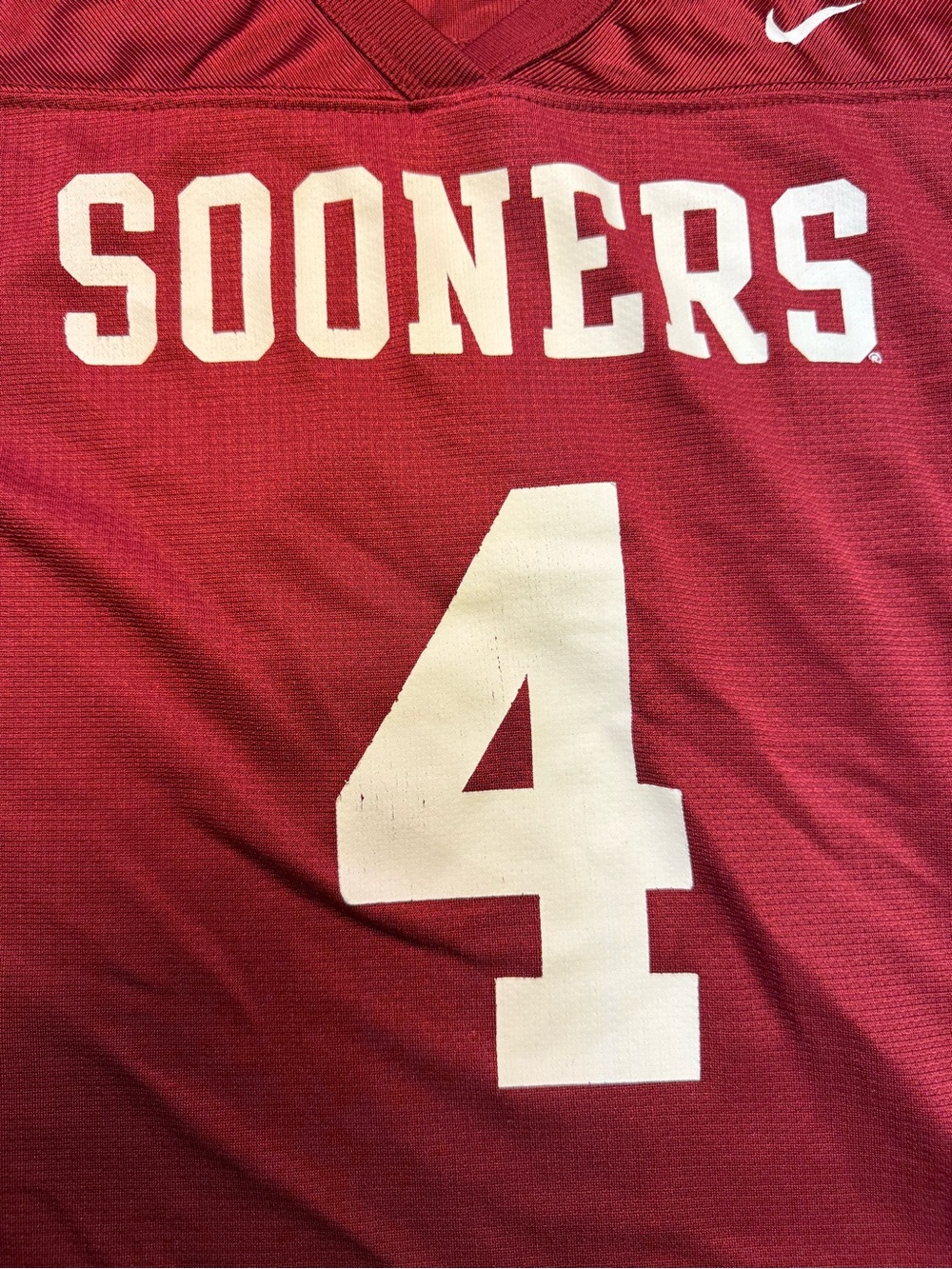 Nike Youth Crimson Sooners Football Jersey with White Number (XL)